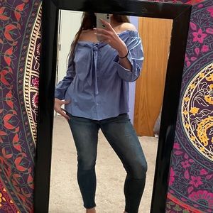 4/$30 Off the Shoulder Tie Front Button Up Shirt
